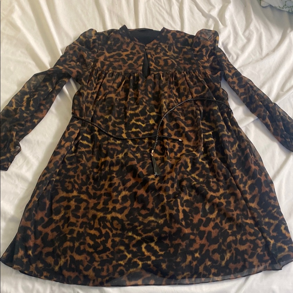 Guess Leopard Print Long Sleeve Dress